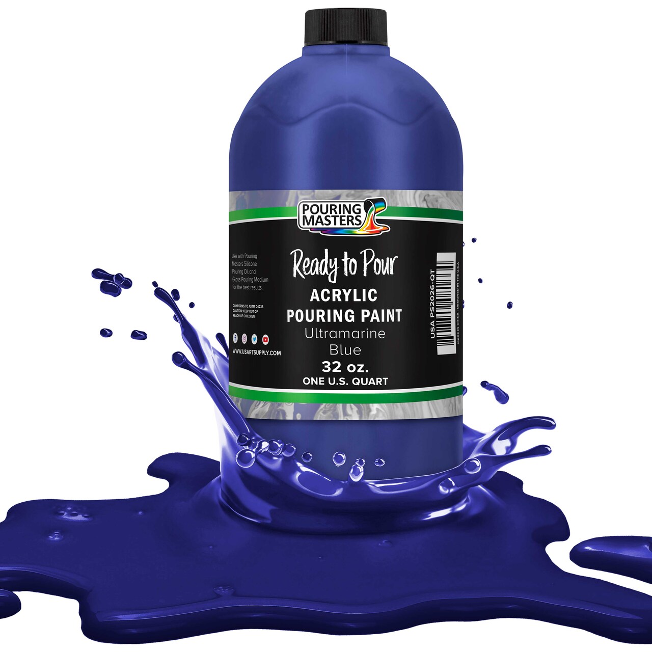 Pouring Masters Ultramarine Blue Ready to Pour Acrylic Pouring Paint - Premium 32-Ounce Pre-Mixed Fluid Acrylic Paint - Fluid Art Supplies for Canvas, Wood, Paper, Tile & Rocks